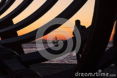 Silhouette of Sculpture artist Bihrat Mavitanâ€™s Skeleton ship Editorial Stock Photo